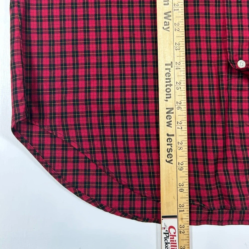 VTG Polo Ralph Lauren Estate Shirt Mens 15.5 34 Red Black Plaid 2-Ply Cotton